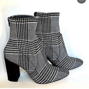 Aldo Black and White Plaid Block Heel Boots